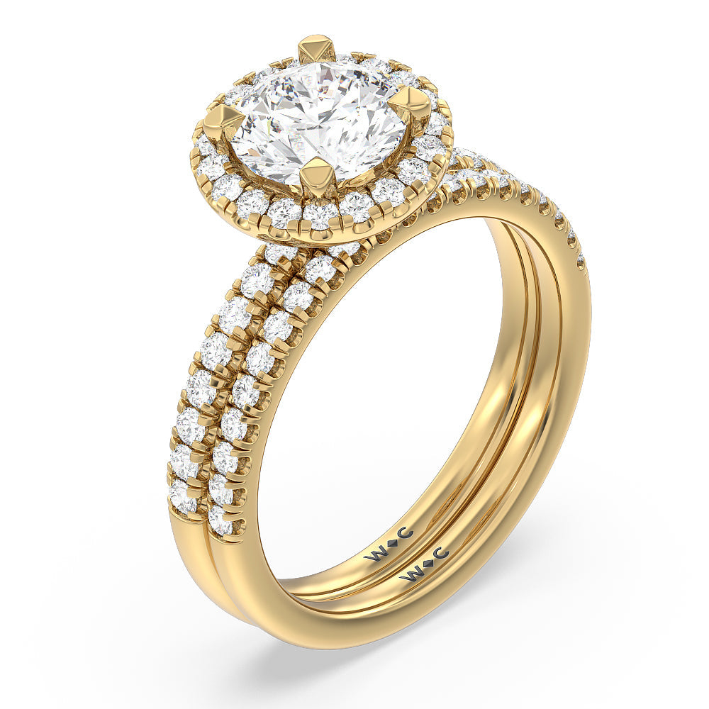 Seamless Diamond Shank Halo Solitaire Diamond Wedding Band with 18KT Yellow Gold Cut Diamond in 14KT Yellow Gold view 3
