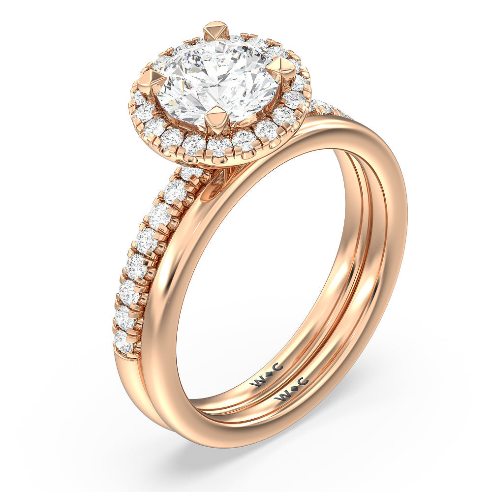 Seamless Diamond Shank Halo Solitaire Wedding Band with 18KT Rose Gold Cut Diamond in 14KT Rose Gold view 3
