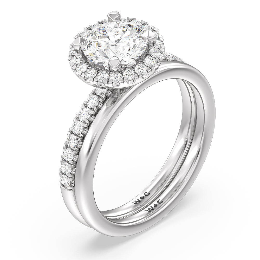 Seamless Diamond Shank Halo Solitaire Wedding Band with Platinum Cut Diamond in 14KT Platinum view 3
