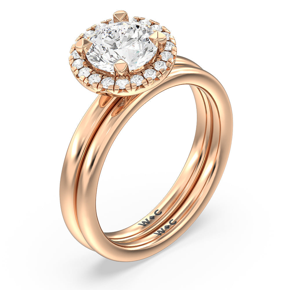 Seamless Plain Shank Halo Solitaire Wedding Band with 18KT Rose Gold Cut Diamond in 14KT Rose Gold view 3
