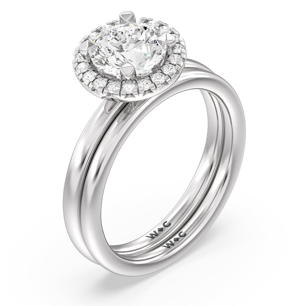 Seamless Plain Shank Halo Solitaire Wedding Band with Platinum Cut Diamond in 14KT Platinum view 3
