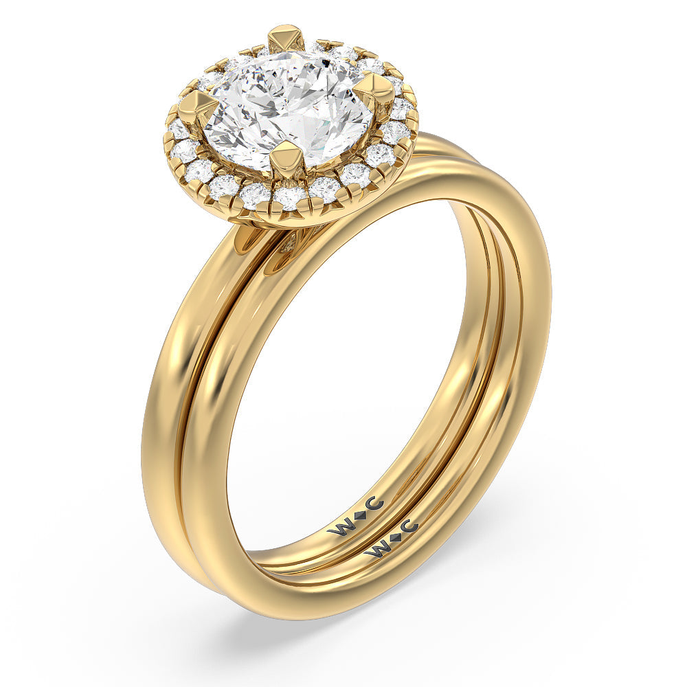 Seamless Plain Shank Halo Solitaire Wedding Band with 18KT Yellow Gold Cut Diamond in 14KT Yellow Gold view 3
