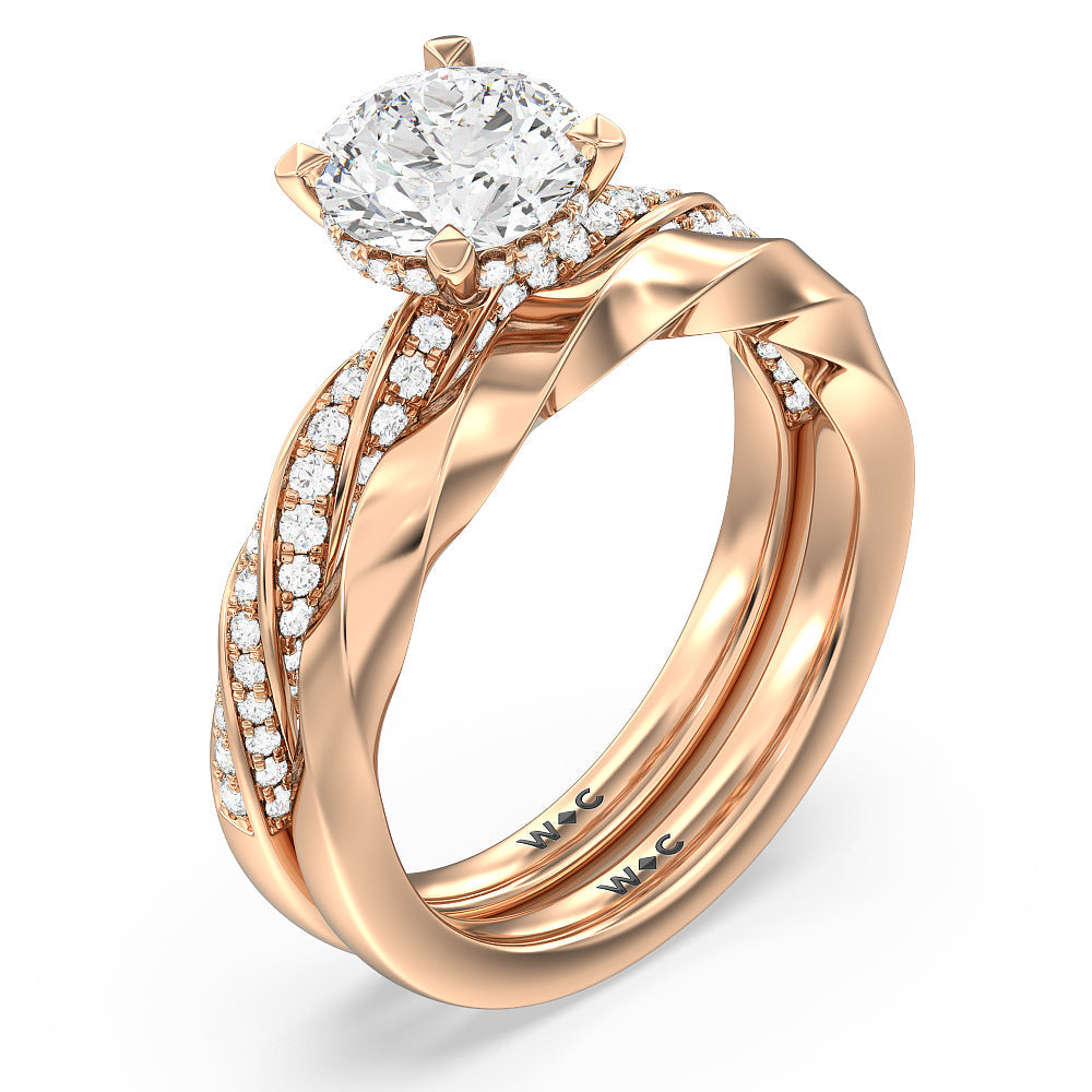 Twisted Rope Hidden Halo Solitaire Wedding Band with 18KT Rose Gold Cut Diamond in 14KT Rose Gold view 3
