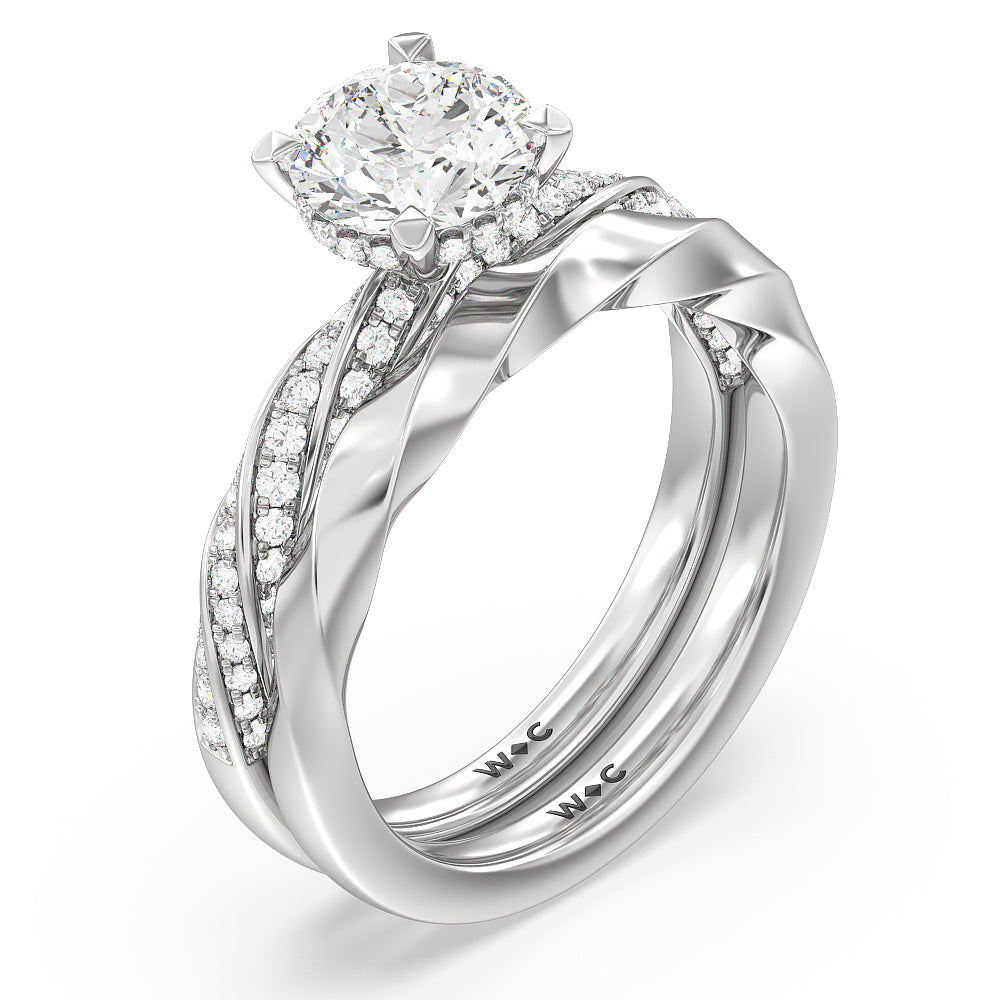 Twisted Rope Hidden Halo Solitaire Wedding Band with Platinum Cut Diamond in 14KT Platinum view 3

