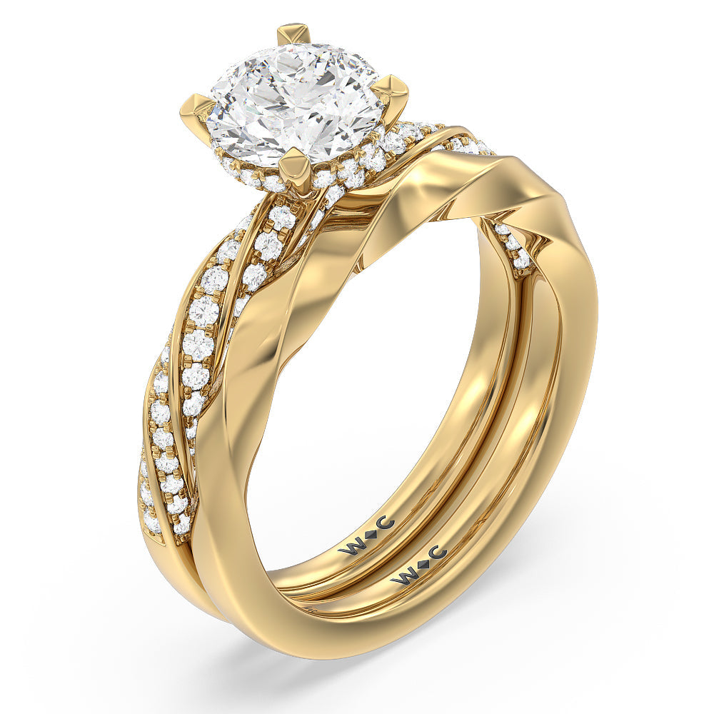 Twisted Rope Hidden Halo Solitaire Wedding Band with 18KT Yellow Gold Cut Diamond in 14KT Yellow Gold view 3
