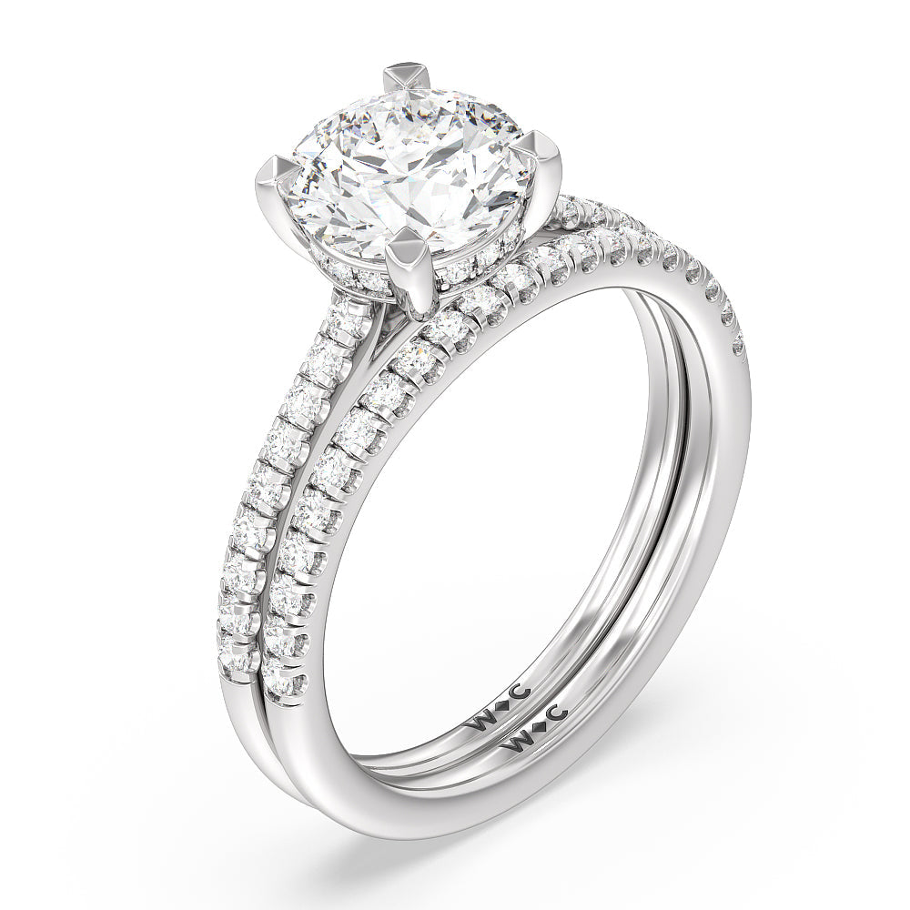 Channel Set Hidden Halo Solitaire Diamond Wedding Band with Platinum Cut Diamond in 14KT Platinum view 3
