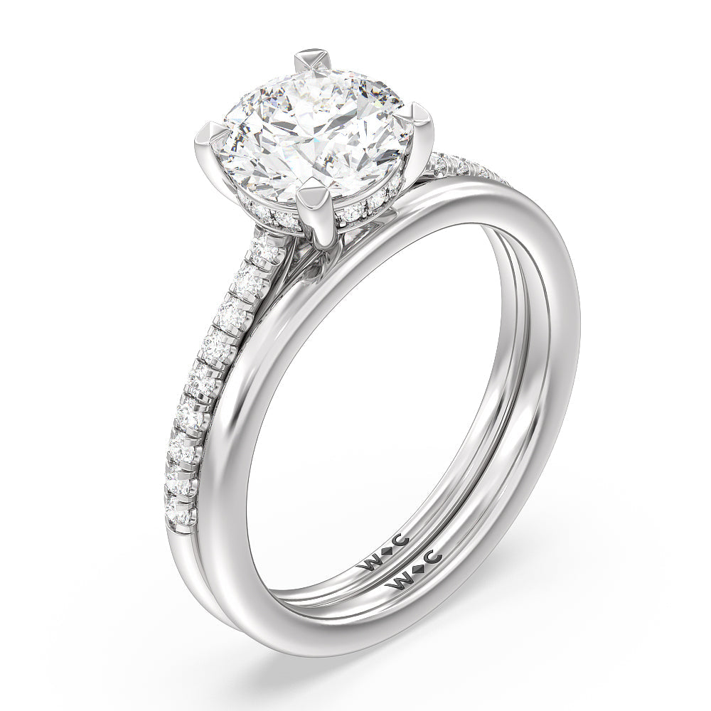 Channel Set Hidden Halo Solitaire Wedding Band with Platinum Cut Diamond in 14KT Platinum view 3
