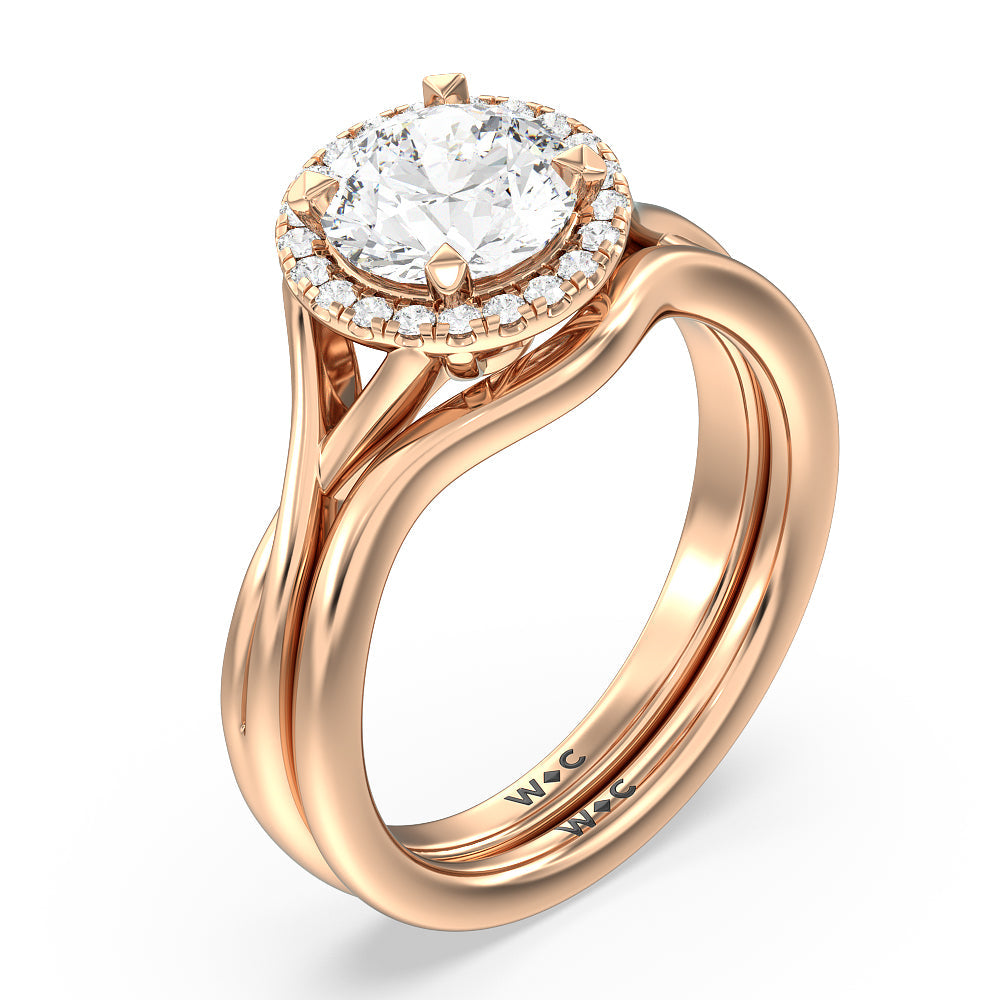 Criss Cross Shank Halo Solitaire Wedding Band with 18KT Rose Gold Cut Diamond in 14KT Rose Gold view 3
