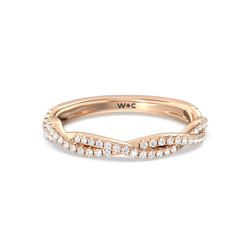 Twisted Shank Hidden Halo Solitaire Diamond Wedding Band with 18KT Rose Gold Cut Diamond in 14KT Rose Gold view 1
