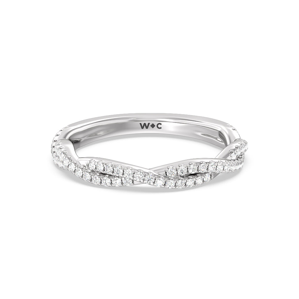 Twisted Shank Hidden Halo Solitaire Diamond Wedding Band with Platinum Cut Diamond in 14KT Platinum view 1
