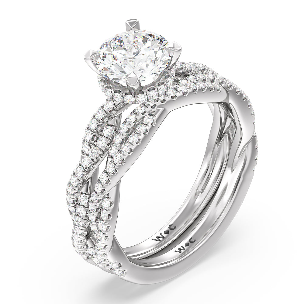 Twisted Shank Hidden Halo Solitaire Diamond Wedding Band with Platinum Cut Diamond in 14KT Platinum view 3
