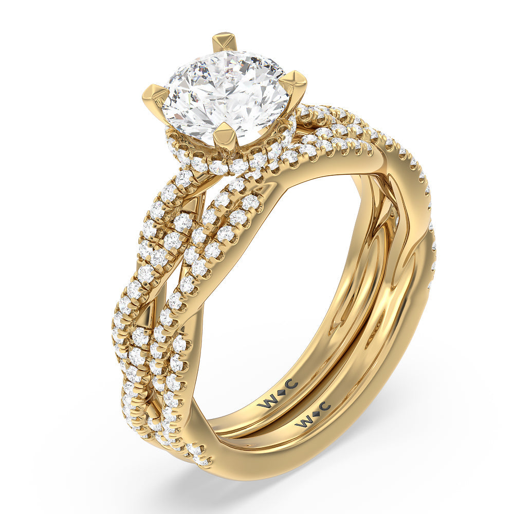 Twisted Shank Hidden Halo Solitaire Diamond Wedding Band with 18KT Yellow Gold Cut Diamond in 14KT Yellow Gold view 3
