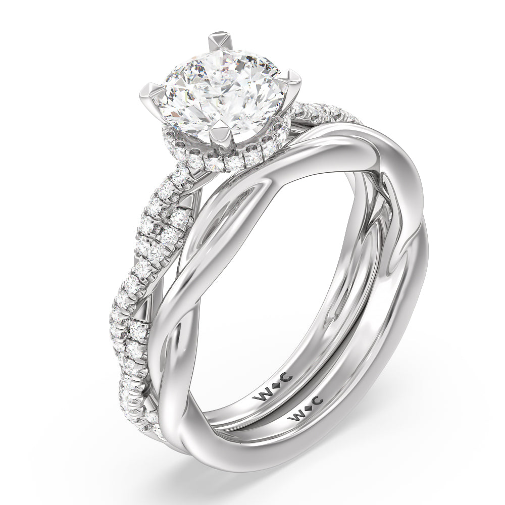 Twisted Shank Hidden Halo Solitaire Wedding Band with Platinum Cut Diamond in 14KT Platinum view 3
