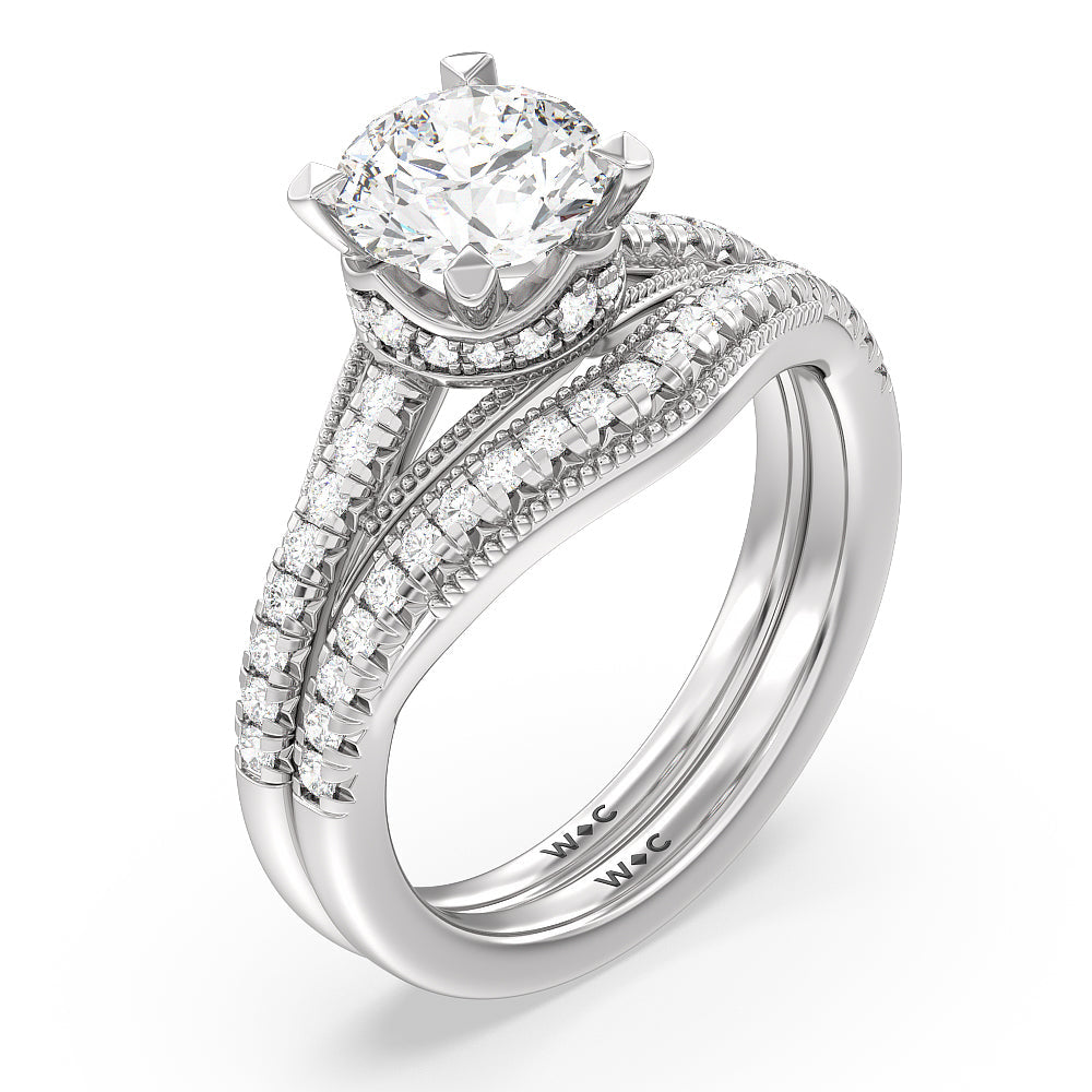 Crowning Glory Four Prong Solitaire Diamond Wedding Band with Platinum Cut Diamond in 14KT Platinum view 3

