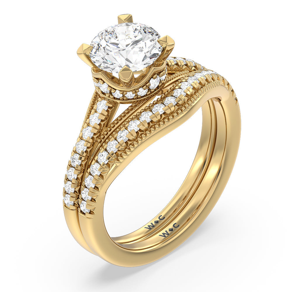 Crowning Glory Four Prong Solitaire Diamond Wedding Band with 18KT Yellow Gold Cut Diamond in 14KT Yellow Gold view 3

