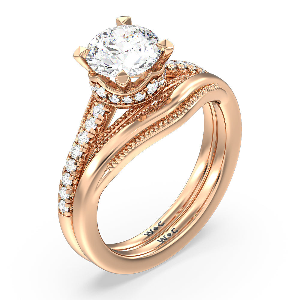 Crowning Glory Four Prong Solitaire Wedding Band with 18KT Rose Gold Cut Diamond in 14KT Rose Gold view 3
