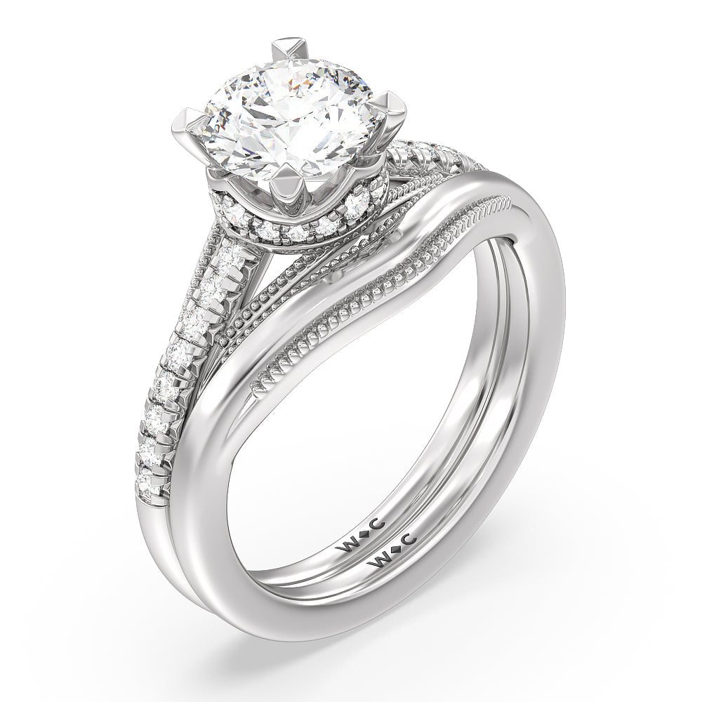 Crowning Glory Four Prong Solitaire Wedding Band with Platinum Cut Diamond in 14KT Platinum view 3
