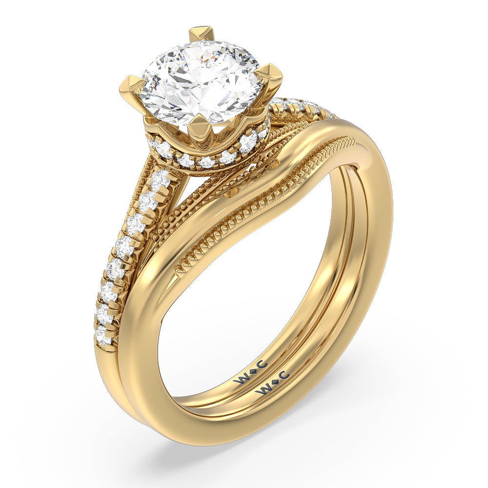 Crowning Glory Four Prong Solitaire Wedding Band with 18KT Yellow Gold Cut Diamond in 14KT Yellow Gold view 3
