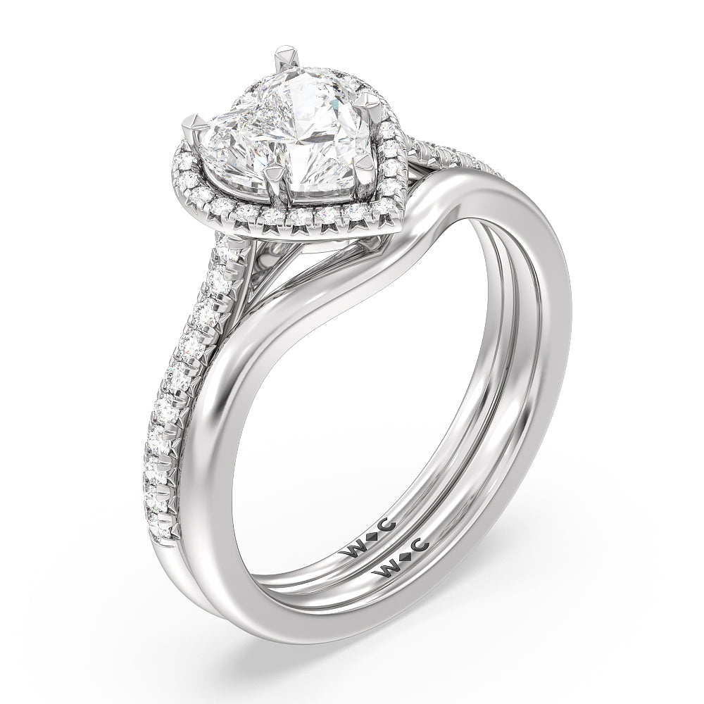 Cathedral Halo Wedding Band with Platinum Cut Diamond in 14KT Platinum view 3
