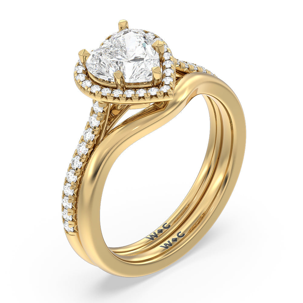 Cathedral Halo Wedding Band with 18KT Yellow Gold Cut Diamond in 14KT Yellow Gold view 3
