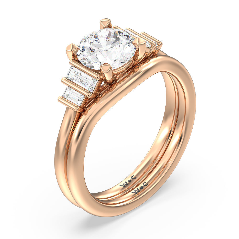 Geometric Wedding Band with 18KT Rose Gold Cut Diamond in 14KT Rose Gold view 3
