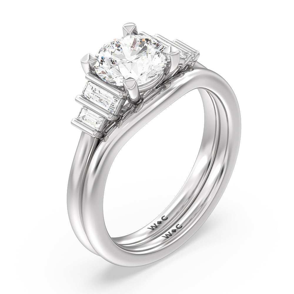 Geometric Wedding Band with Platinum Cut Diamond in 14KT Platinum view 3
