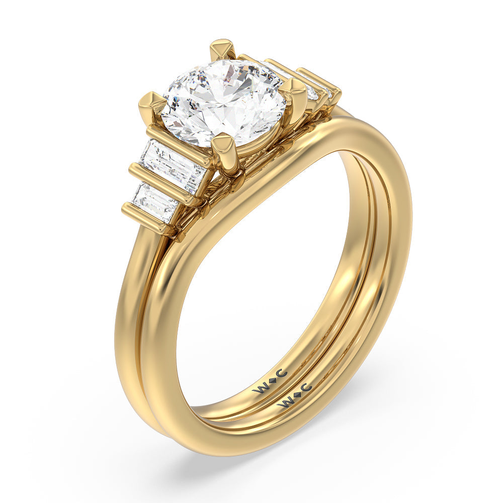 Geometric Wedding Band with 18KT Yellow Gold Cut Diamond in 14KT Yellow Gold view 3
