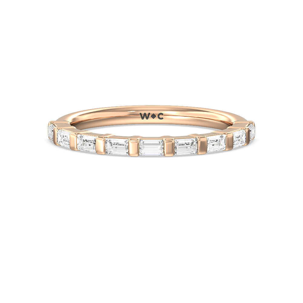Vintage Baguette Halo Solitaire Diamond Wedding Band with 18KT Rose Gold Cut Diamond in 14KT Rose Gold view 1
