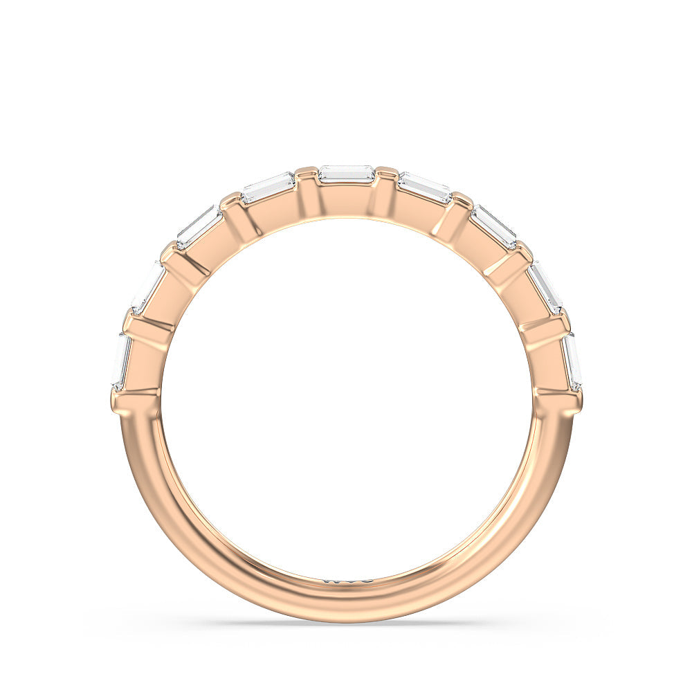 Vintage Baguette Halo Solitaire Diamond Wedding Band with 18KT Rose Gold Cut Diamond in 14KT Rose Gold view 2
