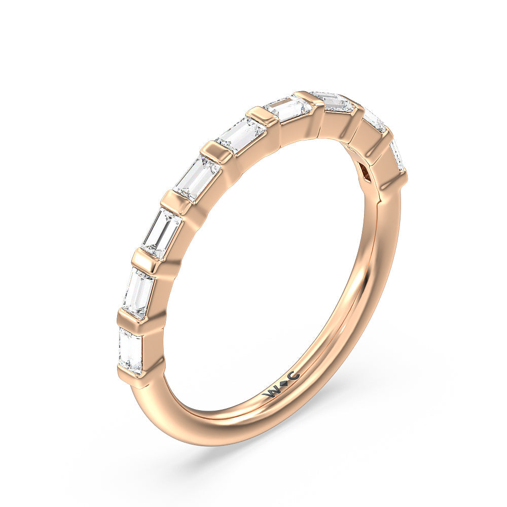 Vintage Baguette Halo Solitaire Diamond Wedding Band with 18KT Rose Gold Cut Diamond in 14KT Rose Gold view 4

