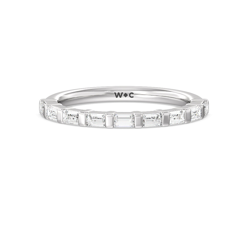 Vintage Baguette Halo Solitaire Diamond Wedding Band with Platinum Cut Diamond in 14KT Platinum view 1
