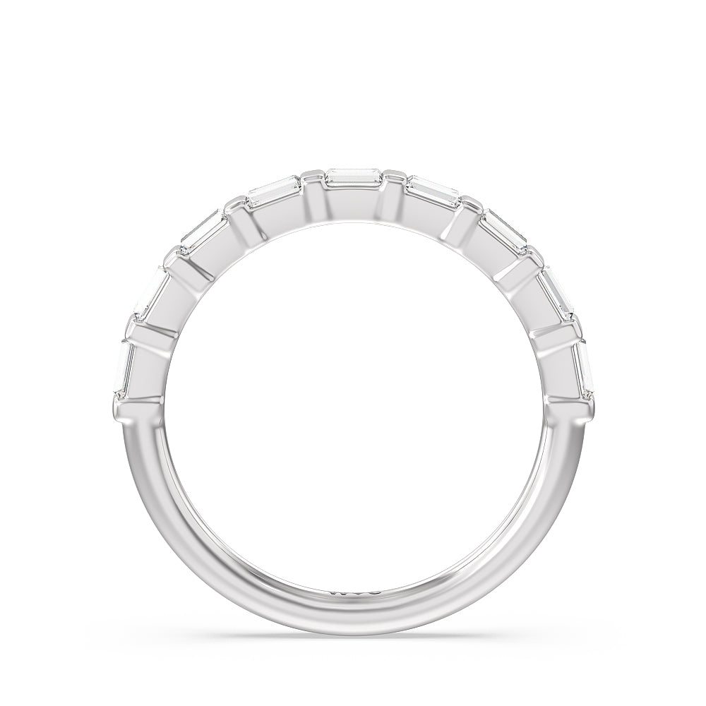 Vintage Baguette Halo Solitaire Diamond Wedding Band with Platinum Cut Diamond in 14KT Platinum view 2
