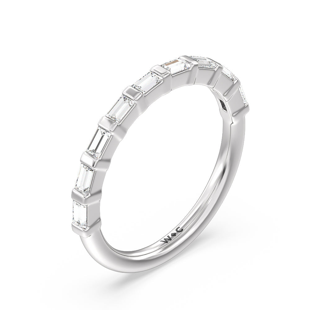 Vintage Baguette Halo Solitaire Diamond Wedding Band with Platinum Cut Diamond in 14KT Platinum view 4
