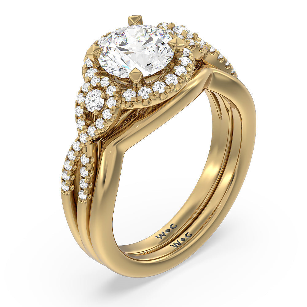Elegant Halo Side Stone Accent Solitaire Wedding Band with 18KT Yellow Gold Cut Diamond in 14KT Yellow Gold view 3
