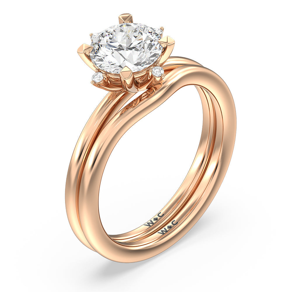 Star Halo Solitaire Wedding Band with 18KT Rose Gold Cut Diamond in 14KT Rose Gold view 3
