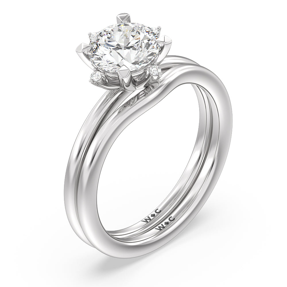 Star Halo Solitaire Wedding Band with Platinum Cut Diamond in 14KT Platinum view 3
