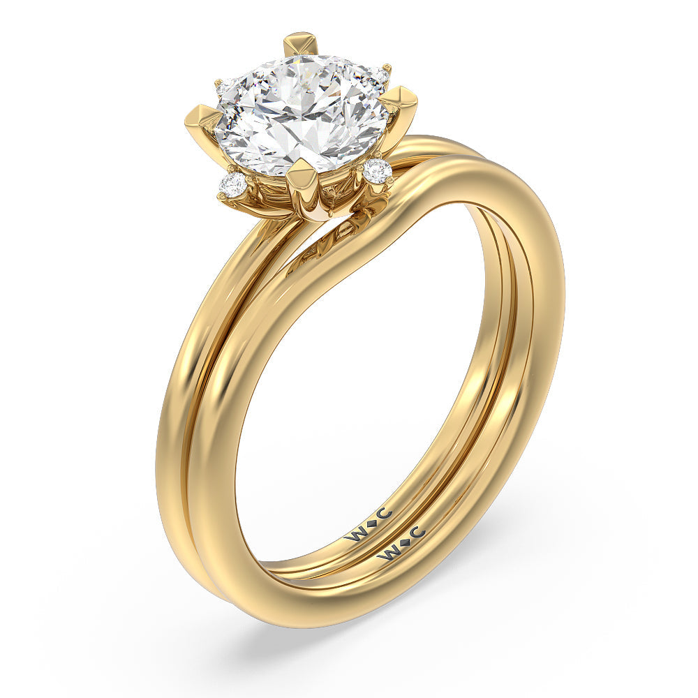 Star Halo Solitaire Wedding Band with 18KT Yellow Gold Cut Diamond in 14KT Yellow Gold view 3
