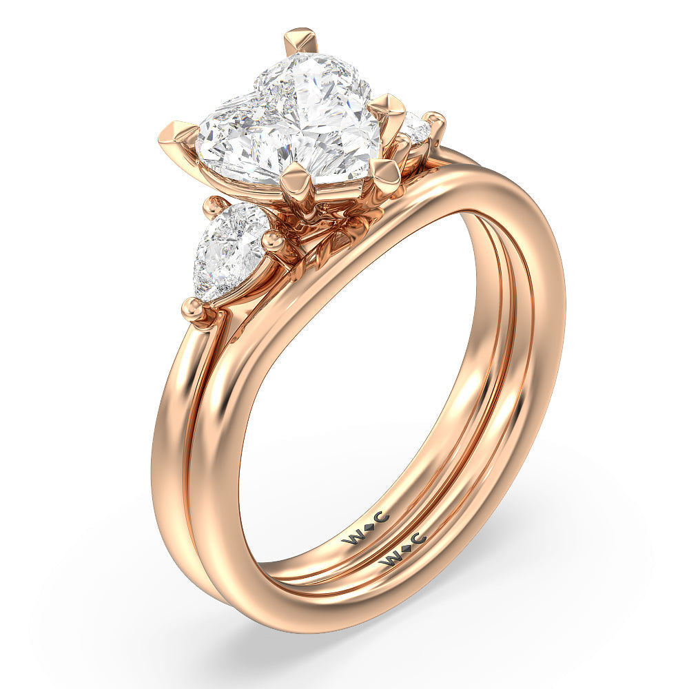 Heart & Soul Pear Side Stone Wedding Band with 18KT Rose Gold Cut Diamond in 14KT Rose Gold view 3
