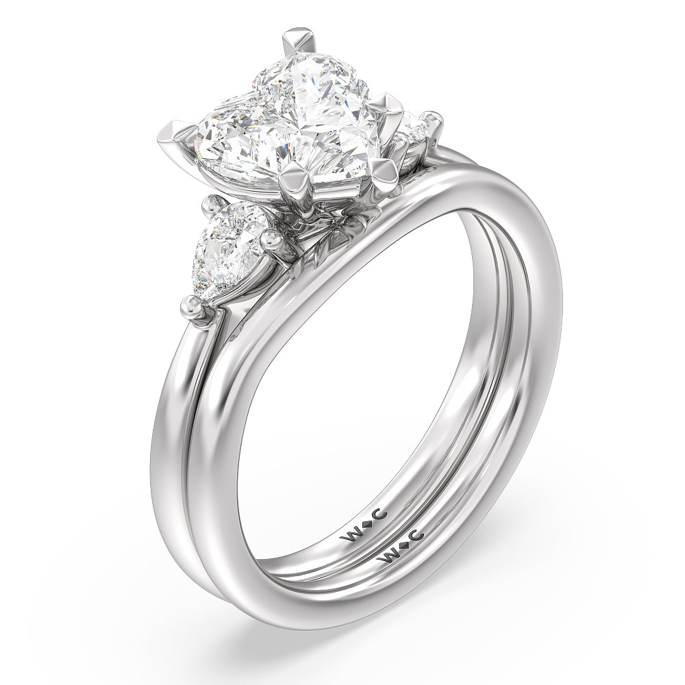 Heart & Soul Pear Side Stone Wedding Band with Platinum Cut Diamond in 14KT Platinum view 3

