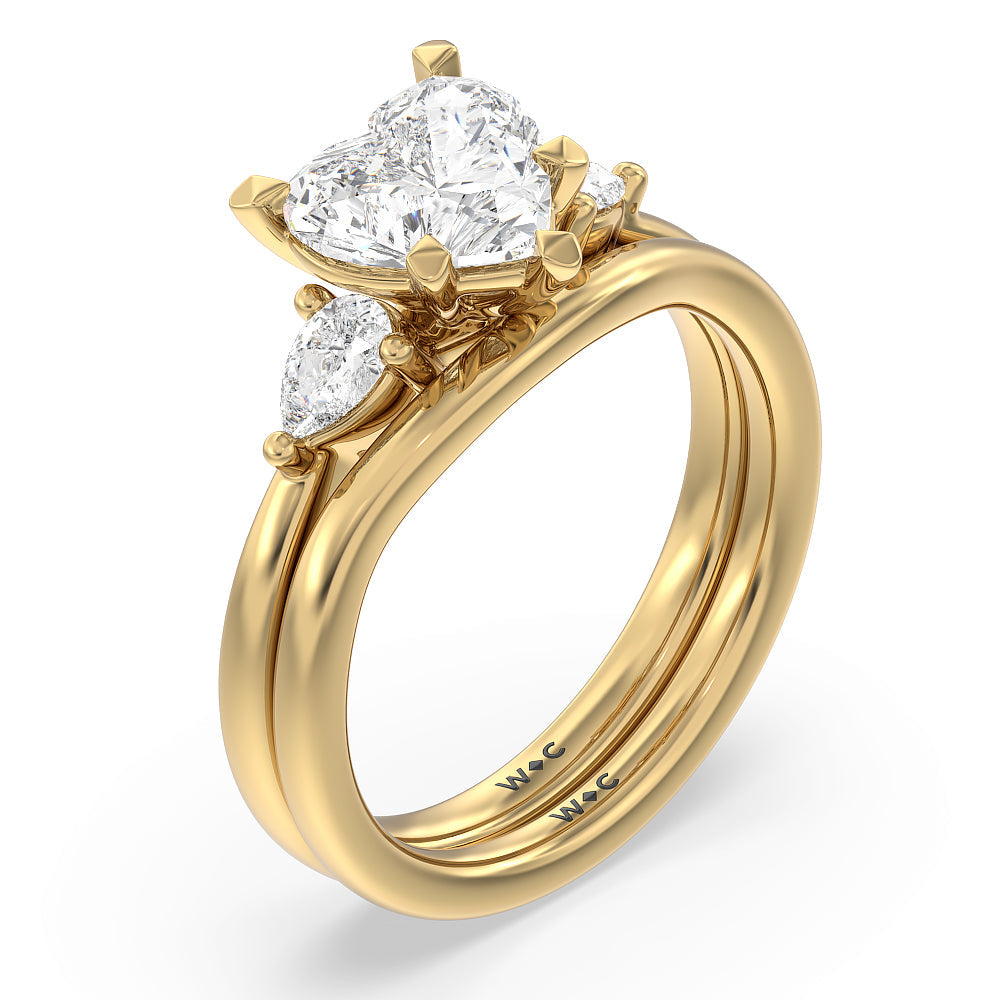 Heart & Soul Pear Side Stone Wedding Band with 18KT Yellow Gold Cut Diamond in 14KT Yellow Gold view 3
