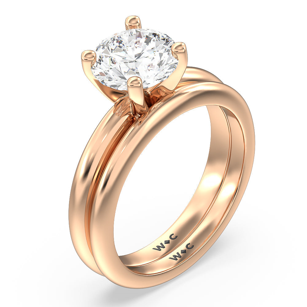 Medi Classic Four Prong Solitaire Wedding Band with 18KT Rose Gold Cut Diamond in 14KT Rose Gold view 3
