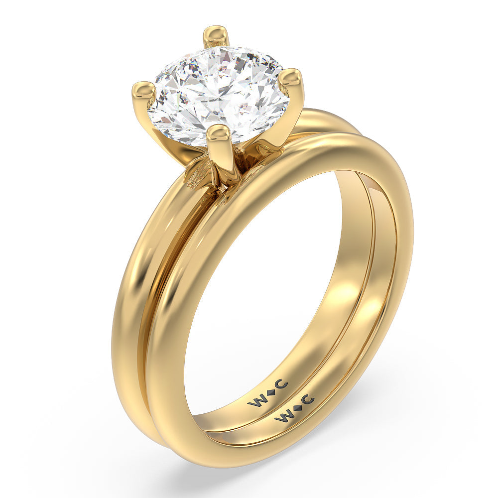 Medi Classic Four Prong Solitaire Wedding Band with 18KT Yellow Gold Cut Diamond in 14KT Yellow Gold view 3
