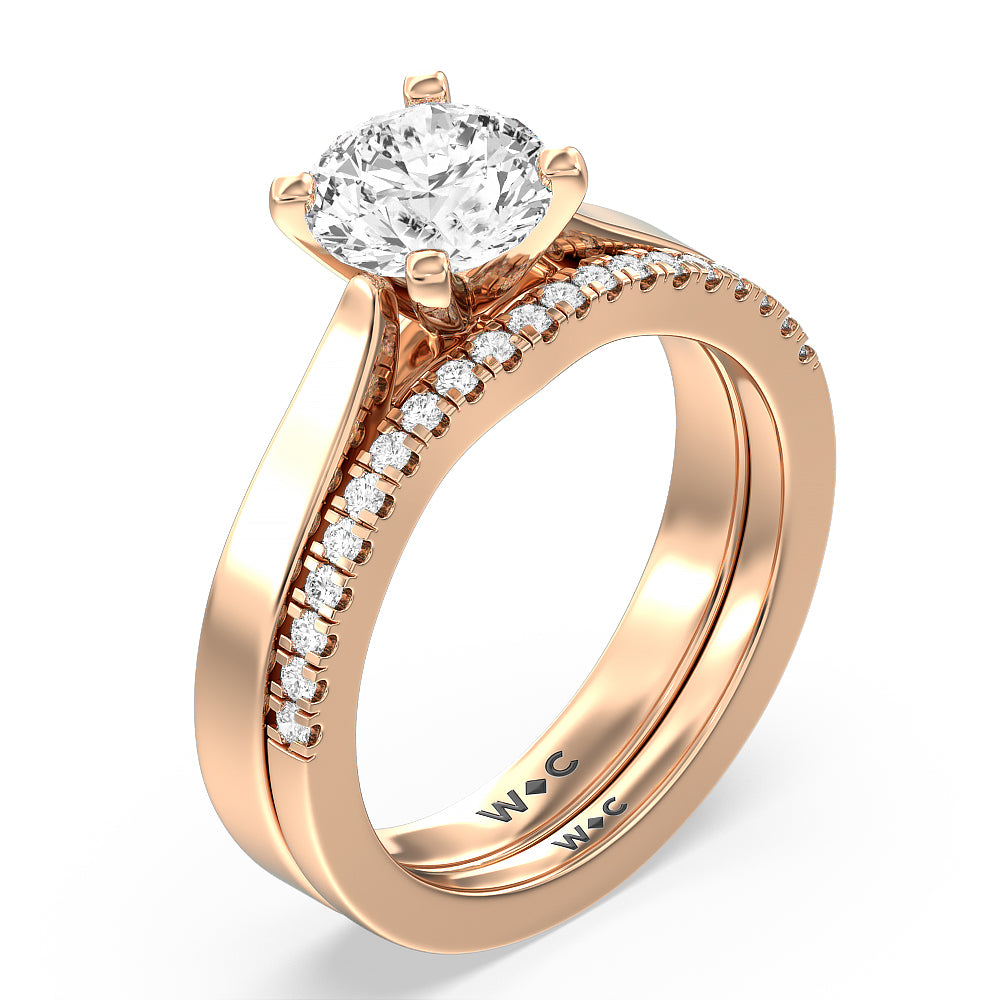 Maxi Sleek Cathedral Solitaire Diamond Wedding Band with 18KT Rose Gold Cut Diamond in 14KT Rose Gold view 4
