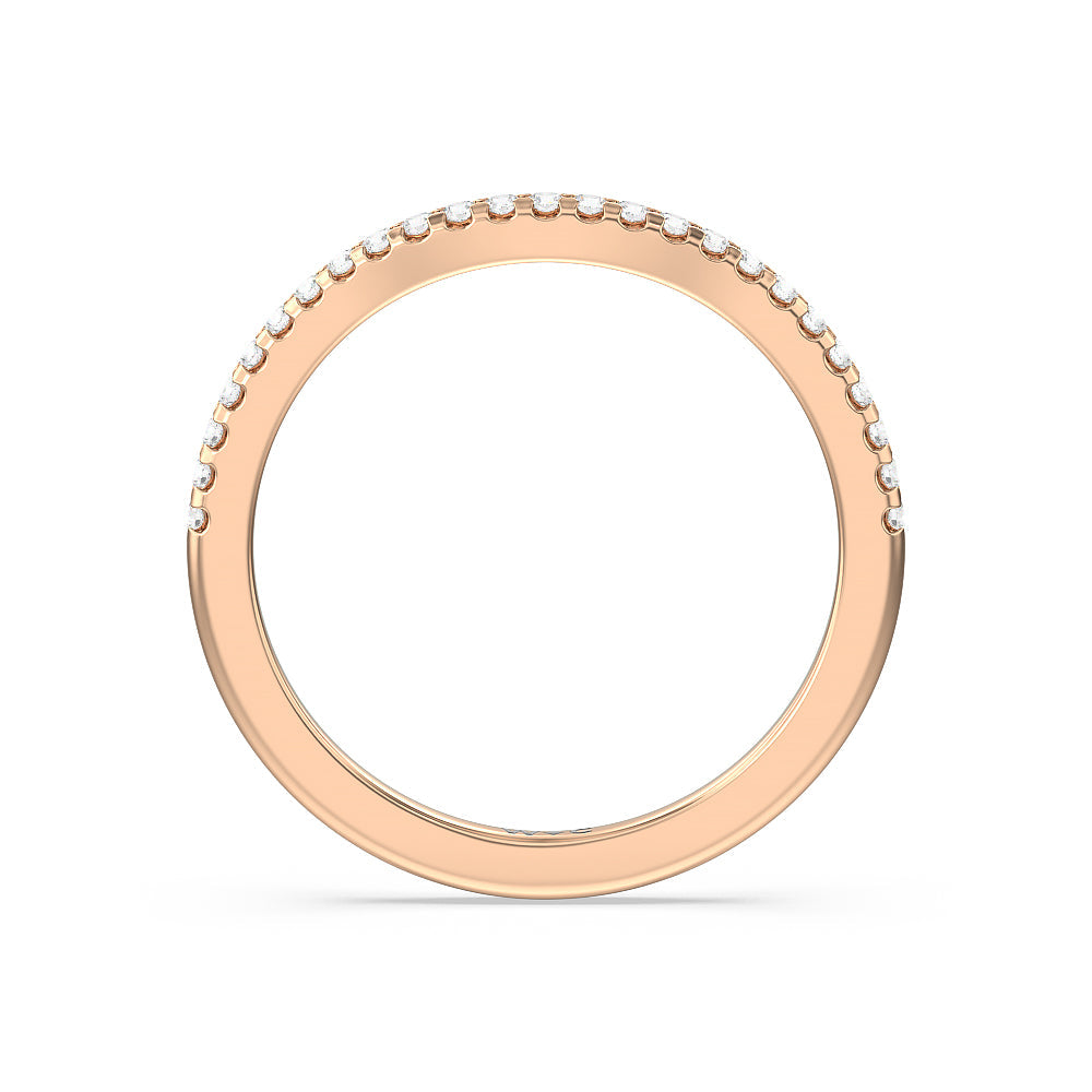Vela Traditional Pave Diamond Wedding Band with 18KT Rose Gold Cut Diamond in 14KT Rose Gold view 2
