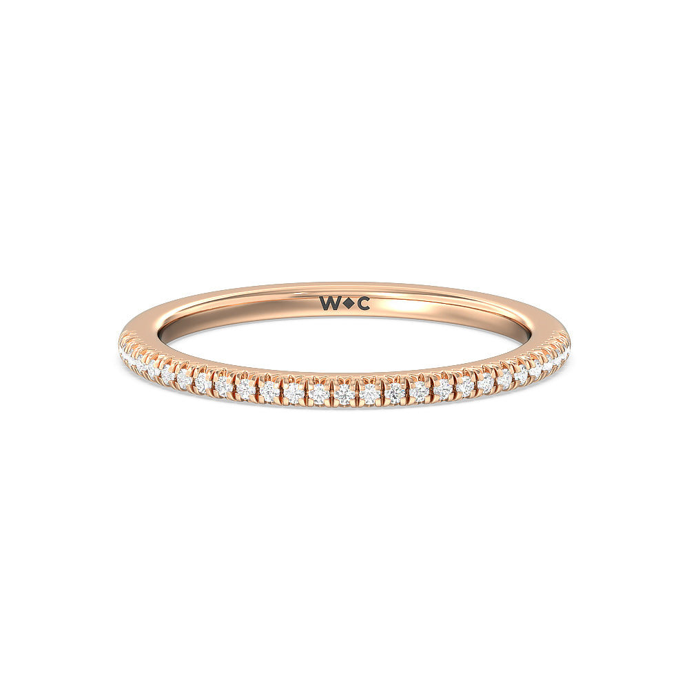Vela Petite French Set Diamond Wedding Band with 18KT Rose Gold Cut Diamond in 14KT Rose Gold view 1
