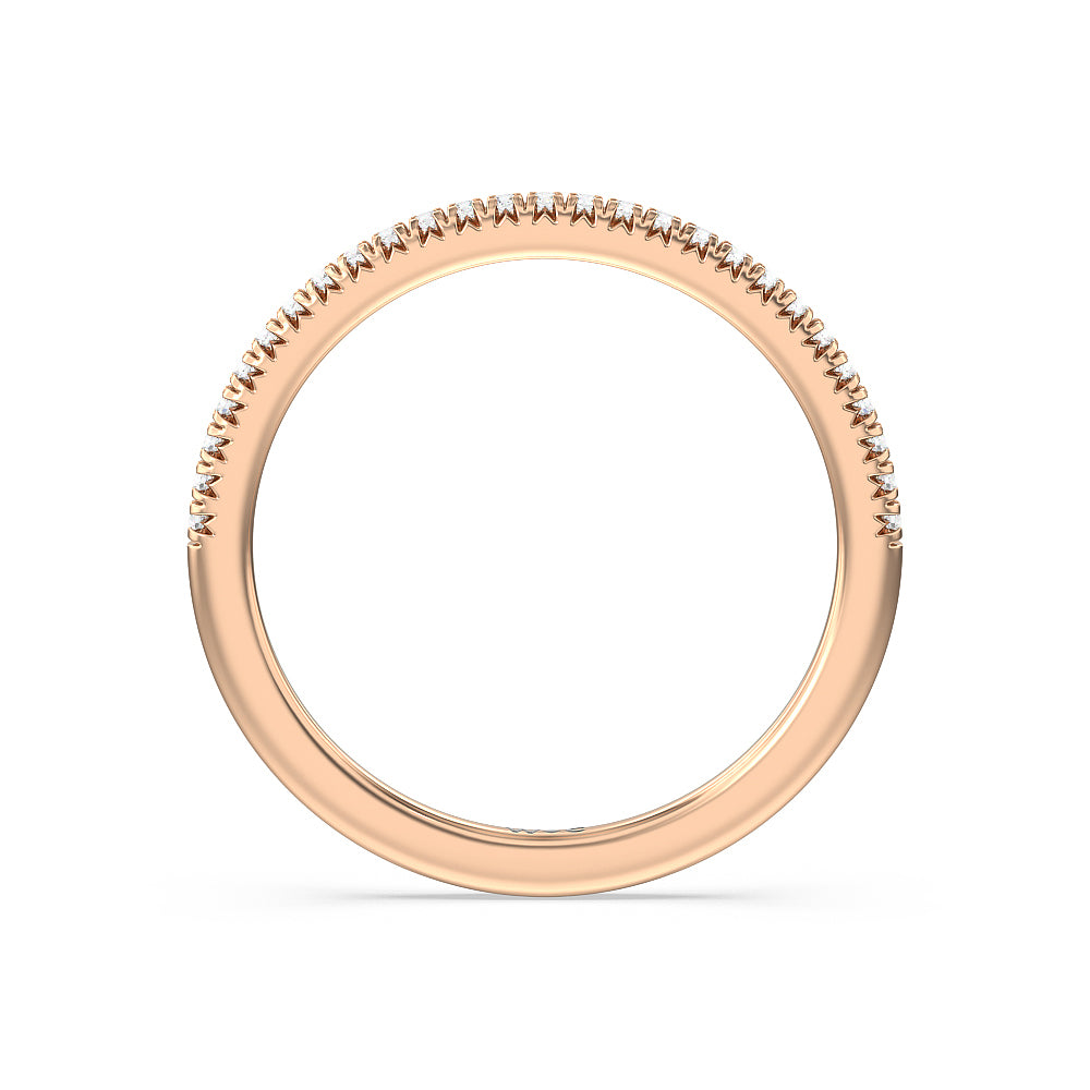 Vela Petite French Set Diamond Wedding Band with 18KT Rose Gold Cut Diamond in 14KT Rose Gold view 3
