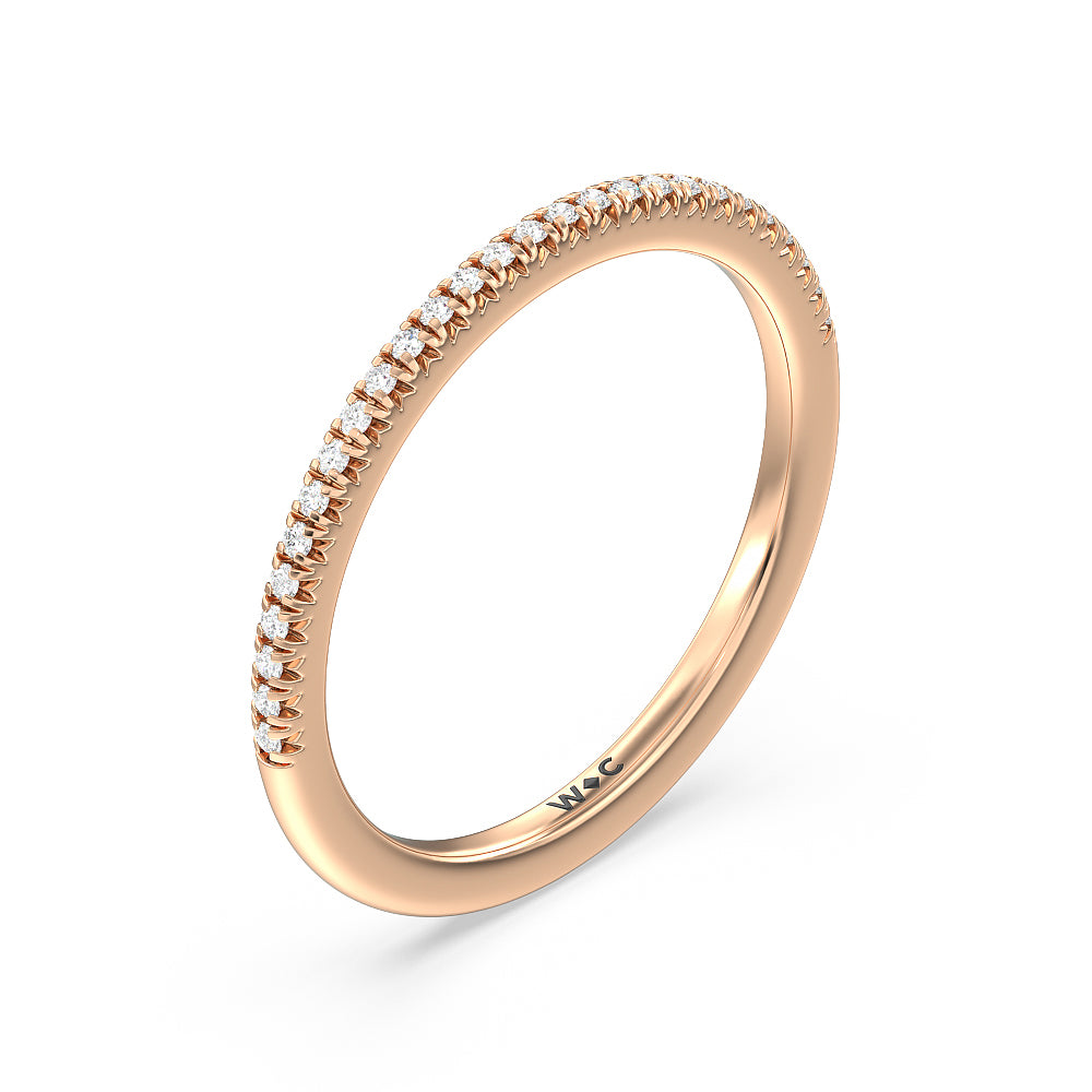 Vela Petite French Set Diamond Wedding Band with 18KT Rose Gold Cut Diamond in 14KT Rose Gold view 2
