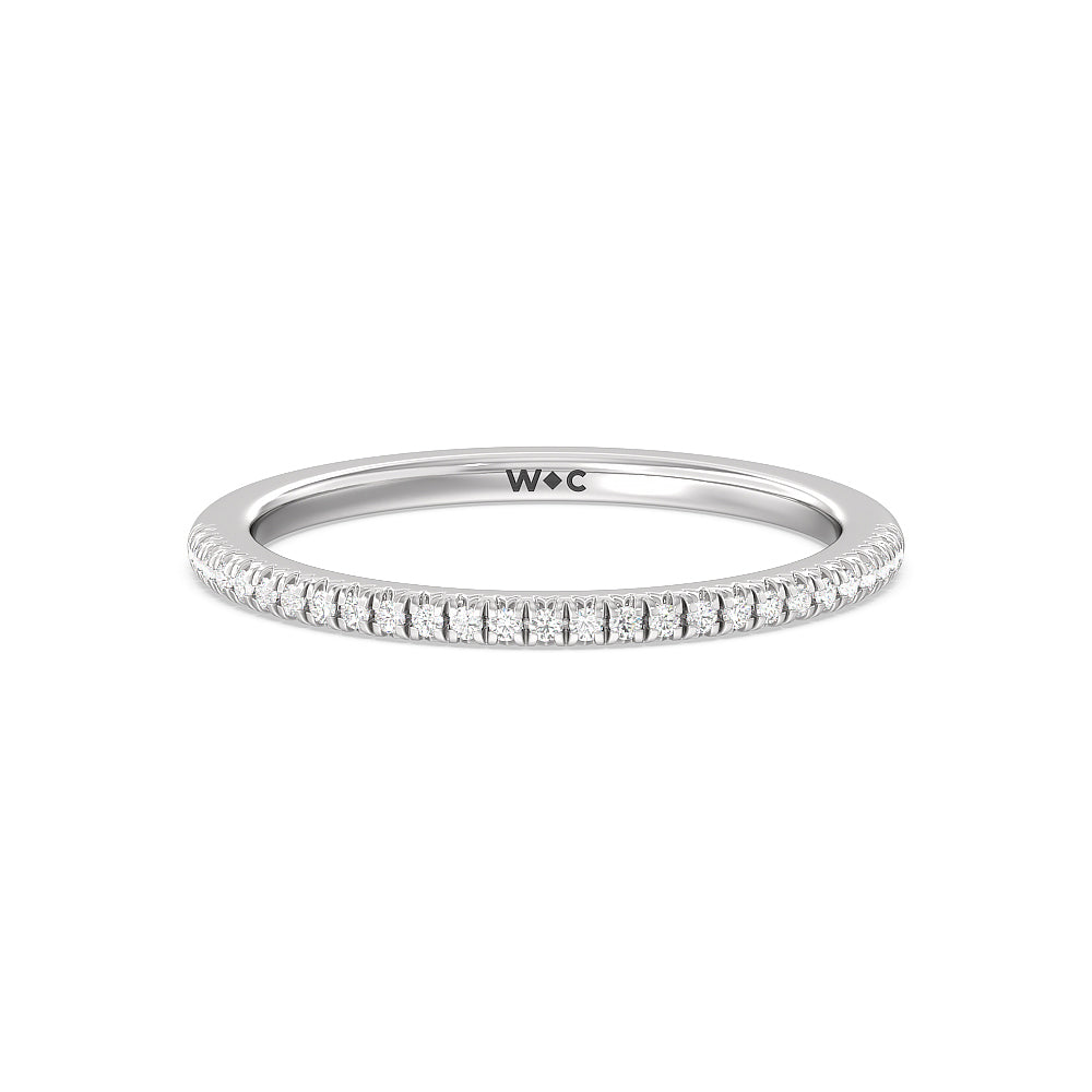Vela Petite French Set Diamond Wedding Band with Platinum Cut Diamond in 14KT Platinum view 1

