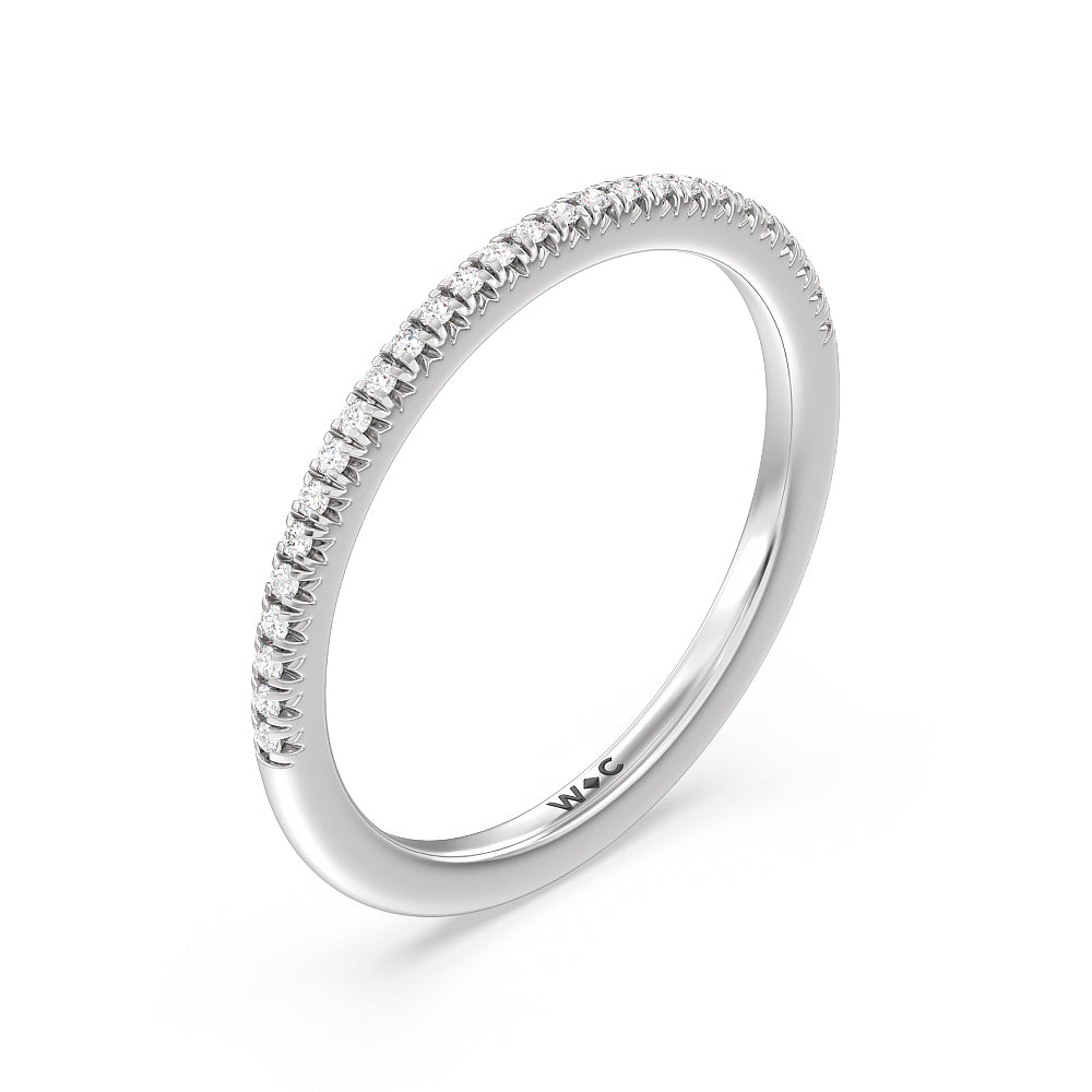 Vela Petite French Set Diamond Wedding Band with Platinum Cut Diamond in 14KT Platinum view 2
