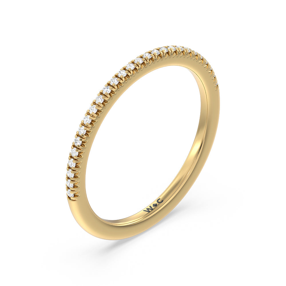 Vela Petite French Set Diamond Wedding Band with 18KT Yellow Gold Cut Diamond in 14KT Yellow Gold view 2
